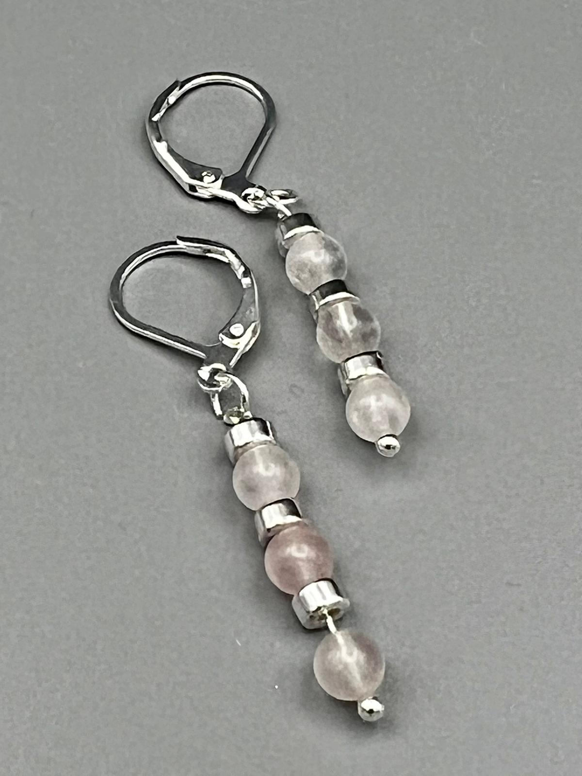 Rosenquarz Ohrringe handgefertigt 925 Silber Edition III