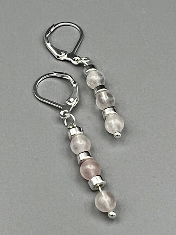 Rosenquarz Ohrringe handgefertigt 925 Silber Edition III
