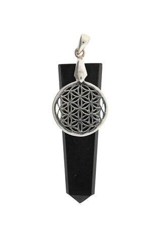 Schungit Anhänger mit Lebensblume Charm 925 Silber – Seelenecho