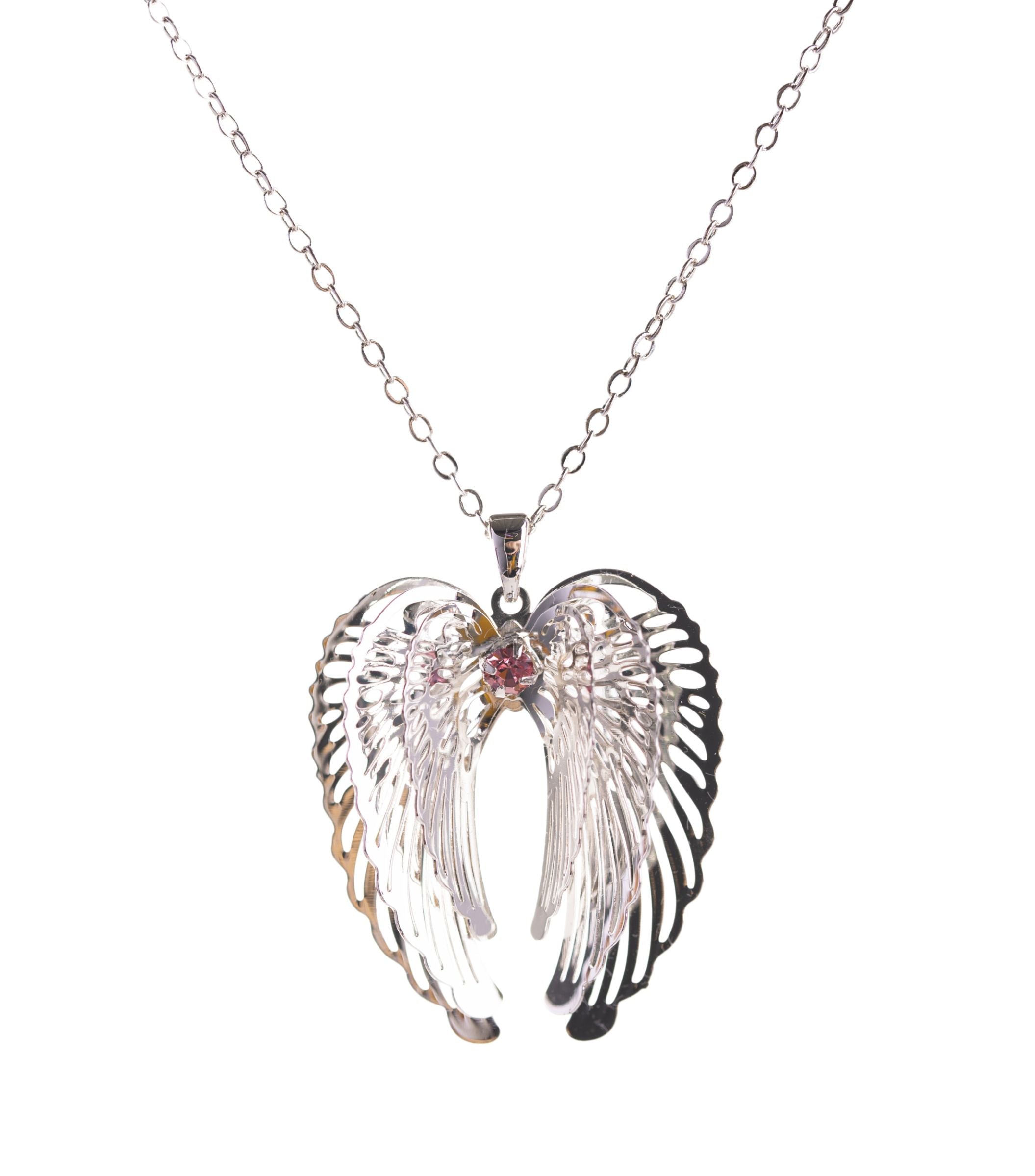 Schutzengelflügel Anhänger versilbert mit 50 cm Kette – Seelenecho