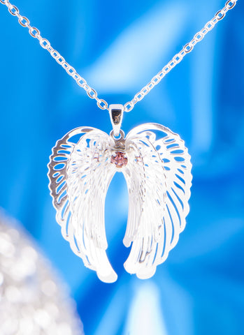 Schutzengelflügel Anhänger versilbert mit 50 cm Kette – Ansicht 2