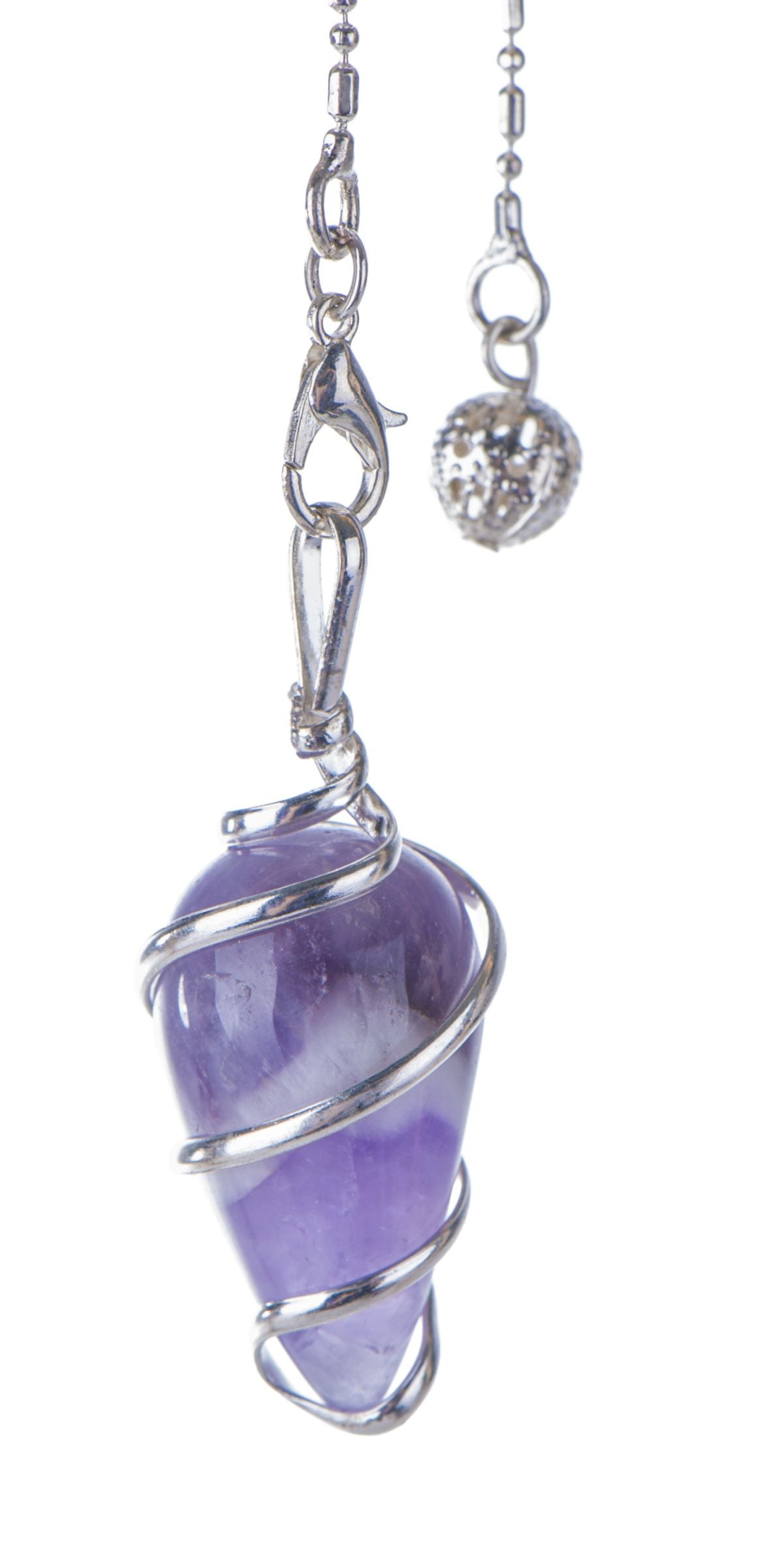 Spiral Pendel Amethyst 2,5 cm, Messing, versilbert – Seelenecho