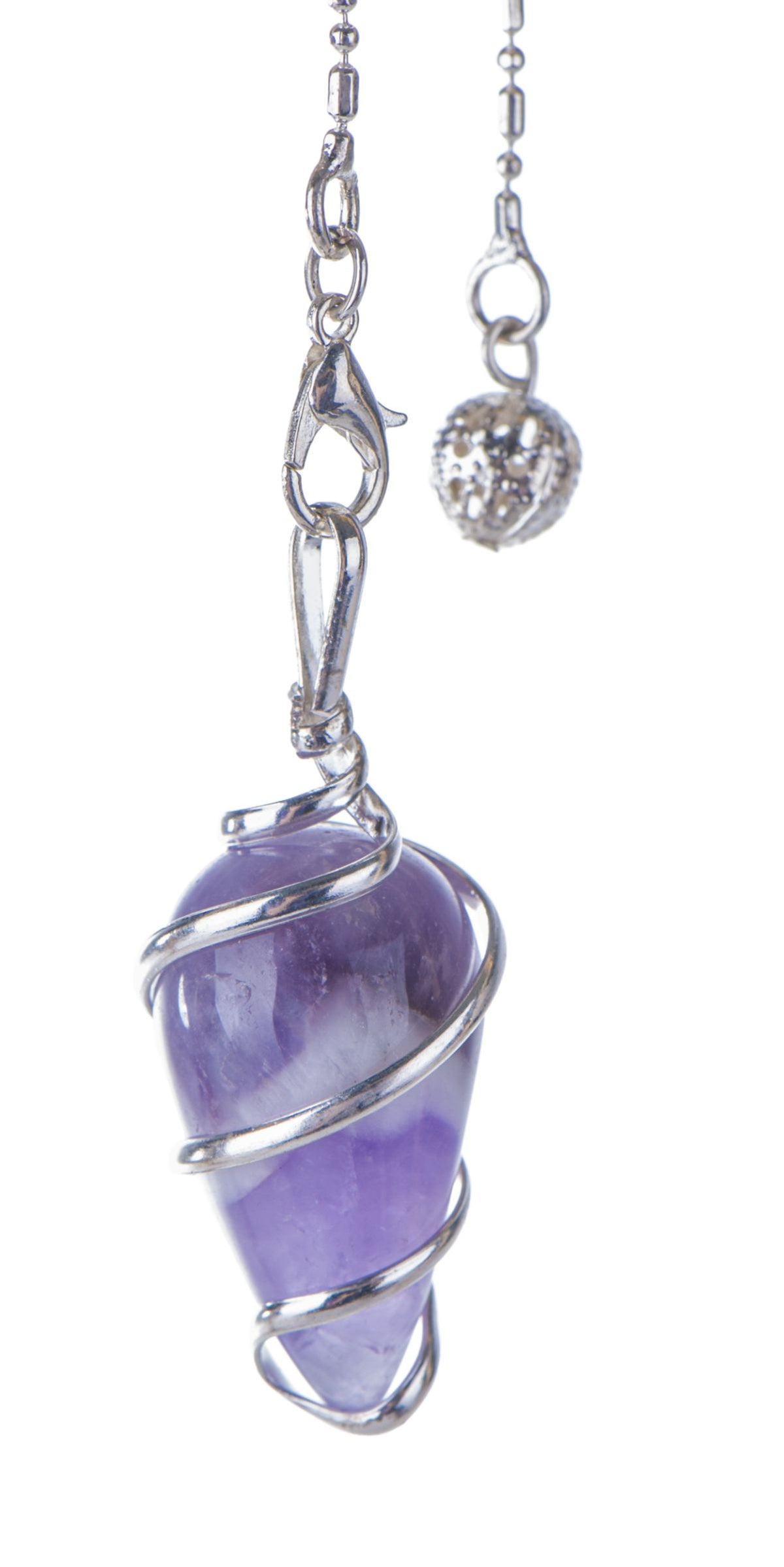 Spiral Pendel Amethyst 2,5 cm, Messing, versilbert – Seelenecho