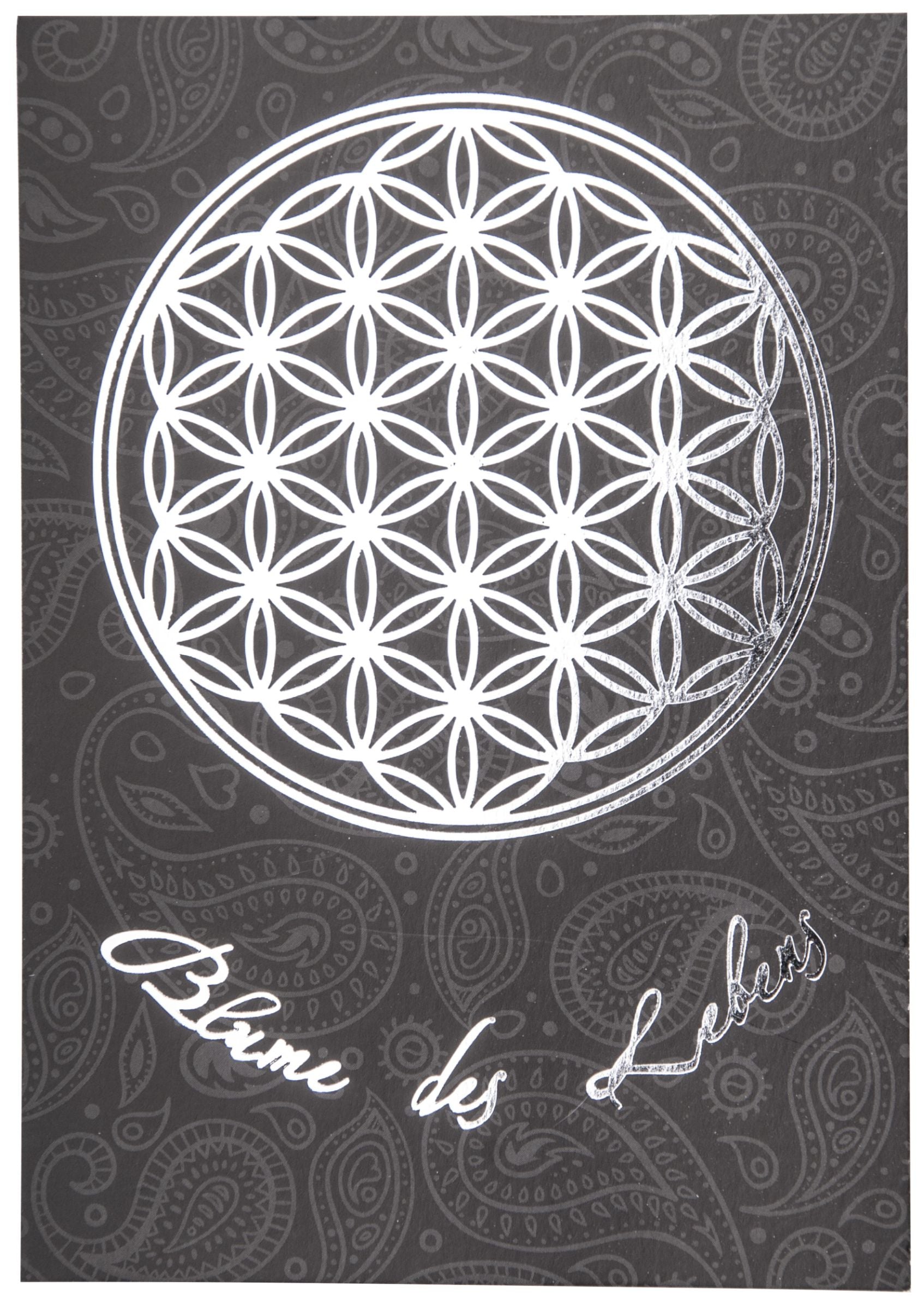 Blume des Lebens Postkarte Silber/Schwarz DINA6 – Seelenecho