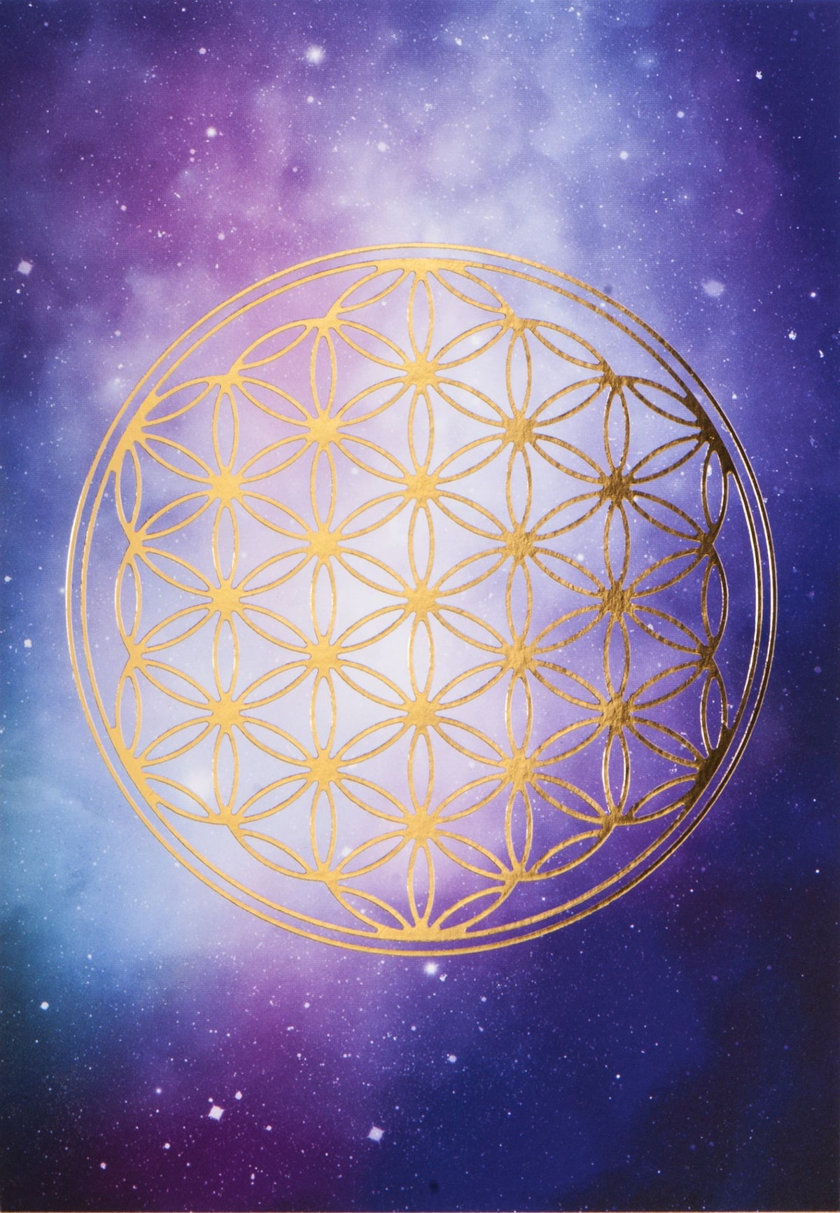 Blume des Lebens Postkarte Universum Gold DINA6 – Seelenecho
