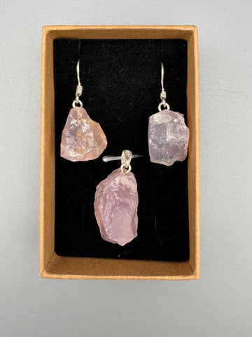 Rohstein Schmuckset mit Anhänger und Ohrhängern