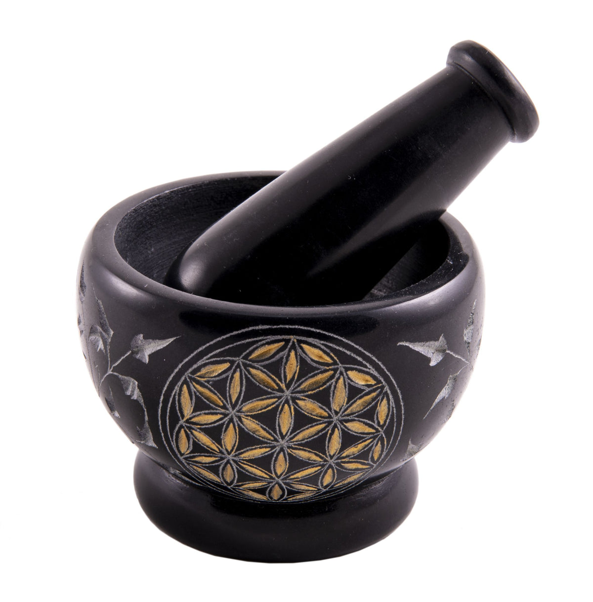 Mörser, Blume des Lebens schwarz - gold – Seelenecho
