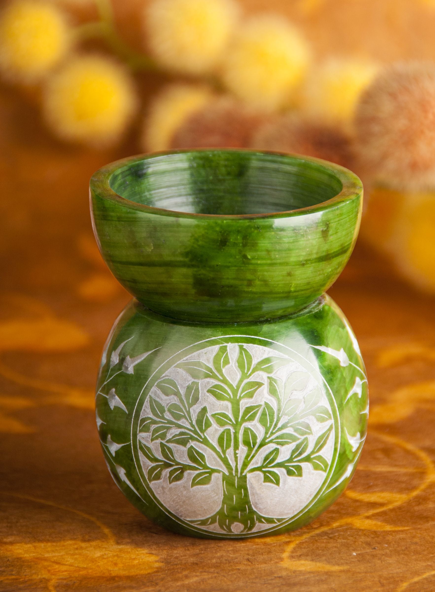 Aromalampe Kugel Yggdrasil, grün Speckstein – Ansicht 2