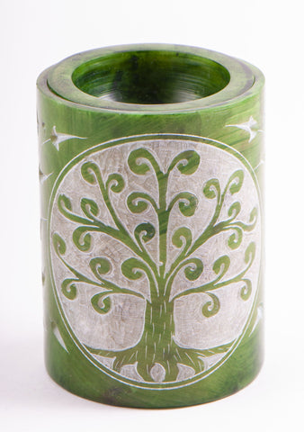 Aromalampe Zylinder Yggdrasil, grün, Speckstein – Seelenecho
