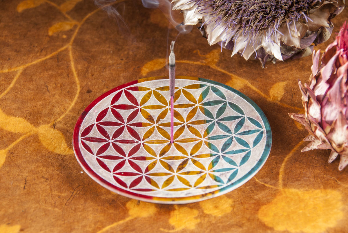 Blume des Lebens, bunt Specksteinhalter – Seelenecho