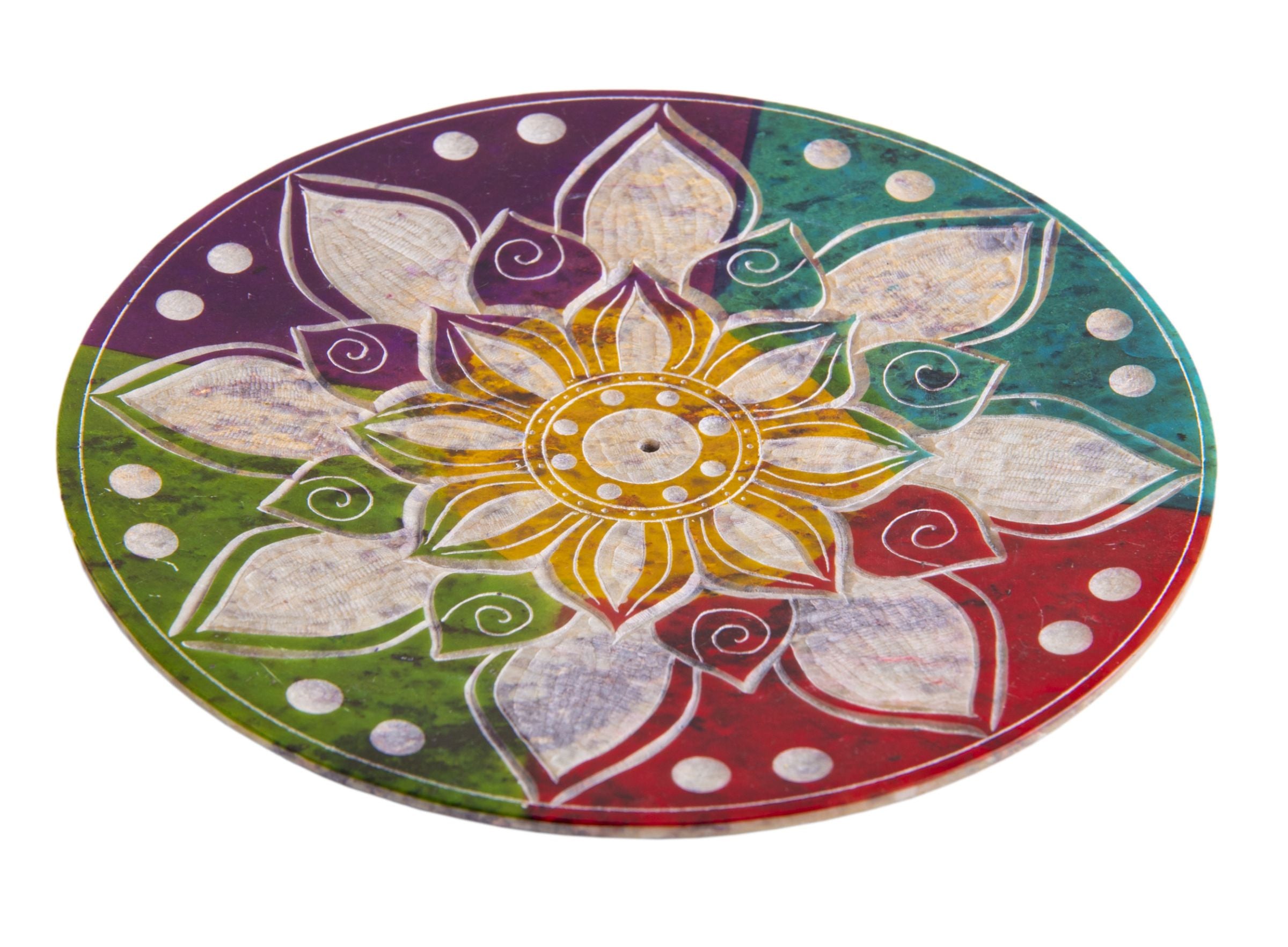 Specksteinhalter rund Buntes Mandala – Seelenecho