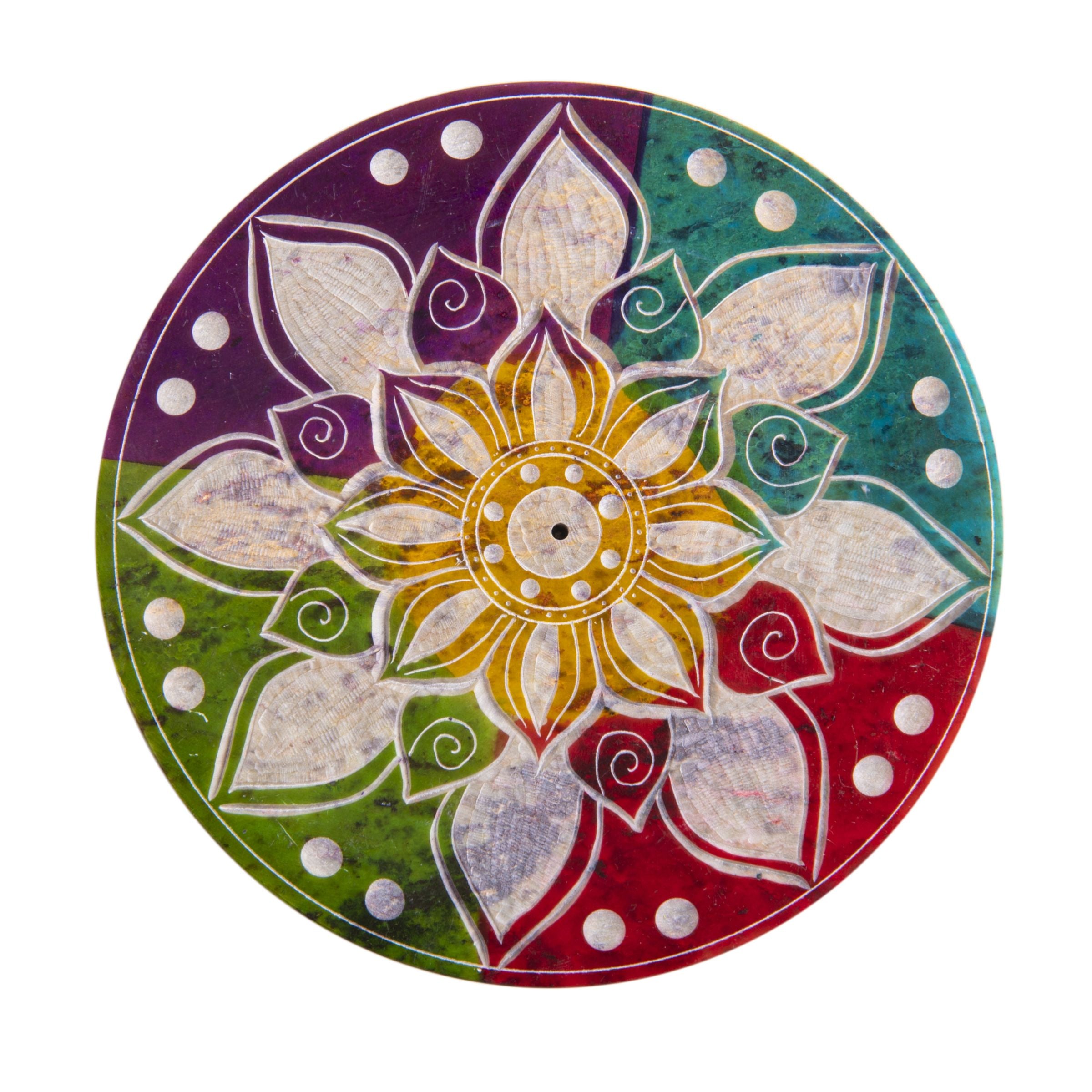 Specksteinhalter rund Buntes Mandala – Ansicht 2