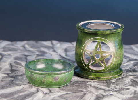 Aromalampe "Pentagramm" mit Sieb Speckstein grün, 10 cm hoch – Ansicht 2