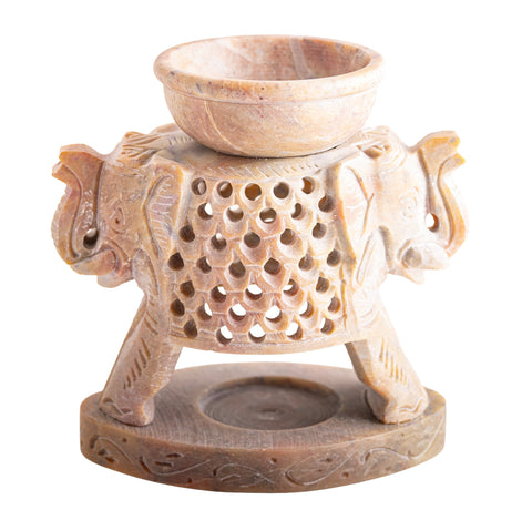 Aromalampe Elefant aus geschnitztem Speckstein – ca. 11,5 cm – Seelenecho