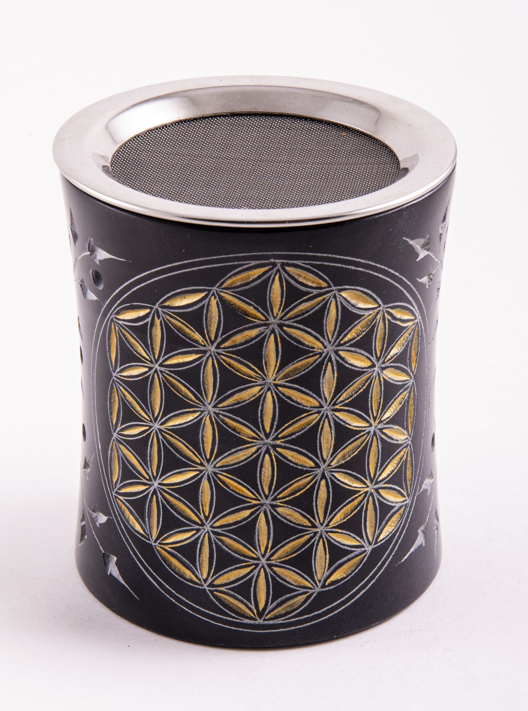 Siebgefäß Blume des Lebens schwarz - gold – Seelenecho