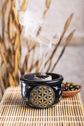 Räucherschale Blume des Lebens schwarz - gold – Ansicht 3