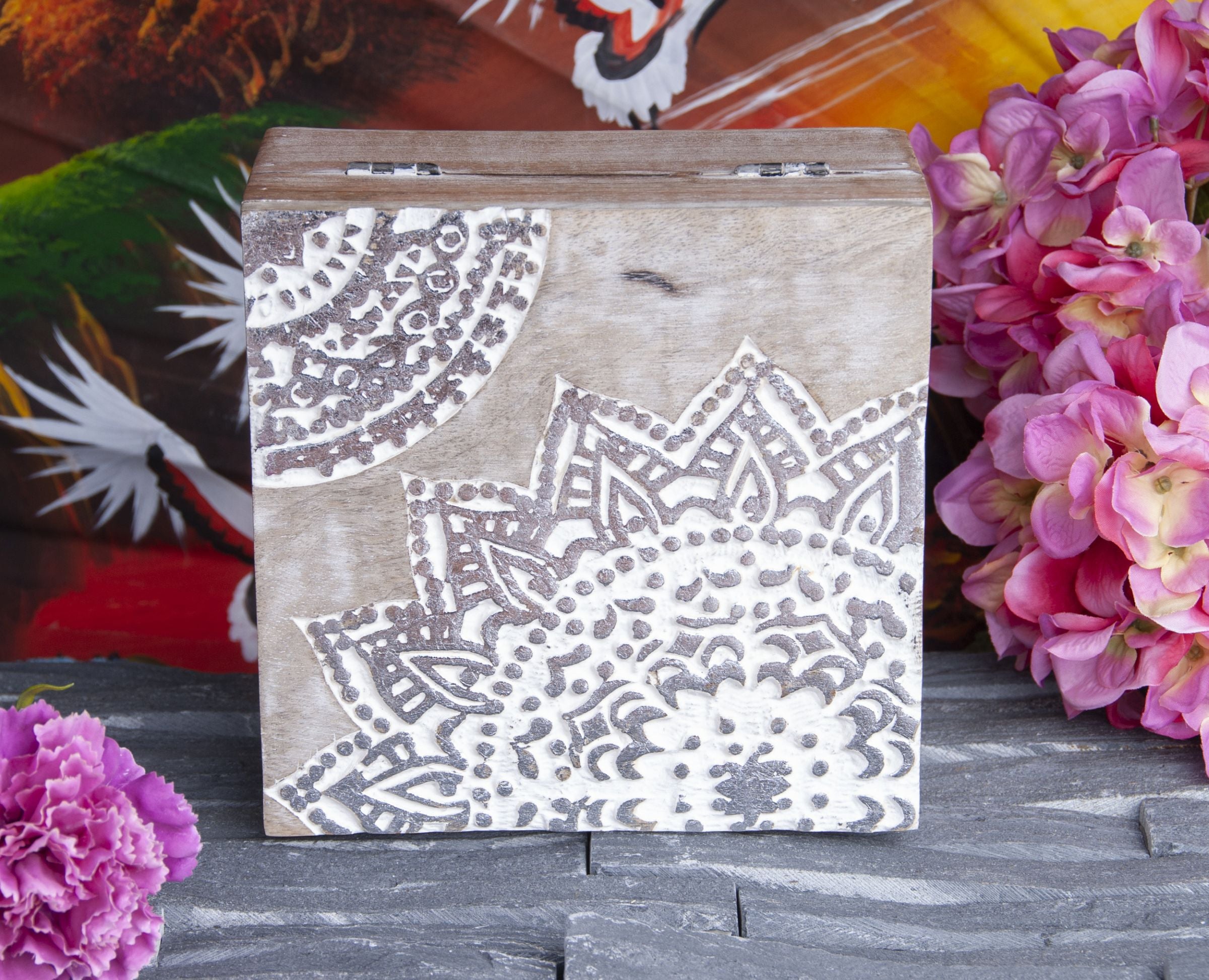 Mandala Silberbox, groß Mangoholz – Ansicht 2