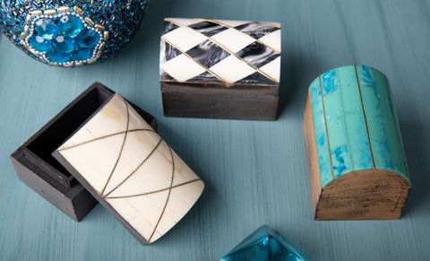 3er Set Holzboxen mit Kunstharzdekor – Ansicht 2