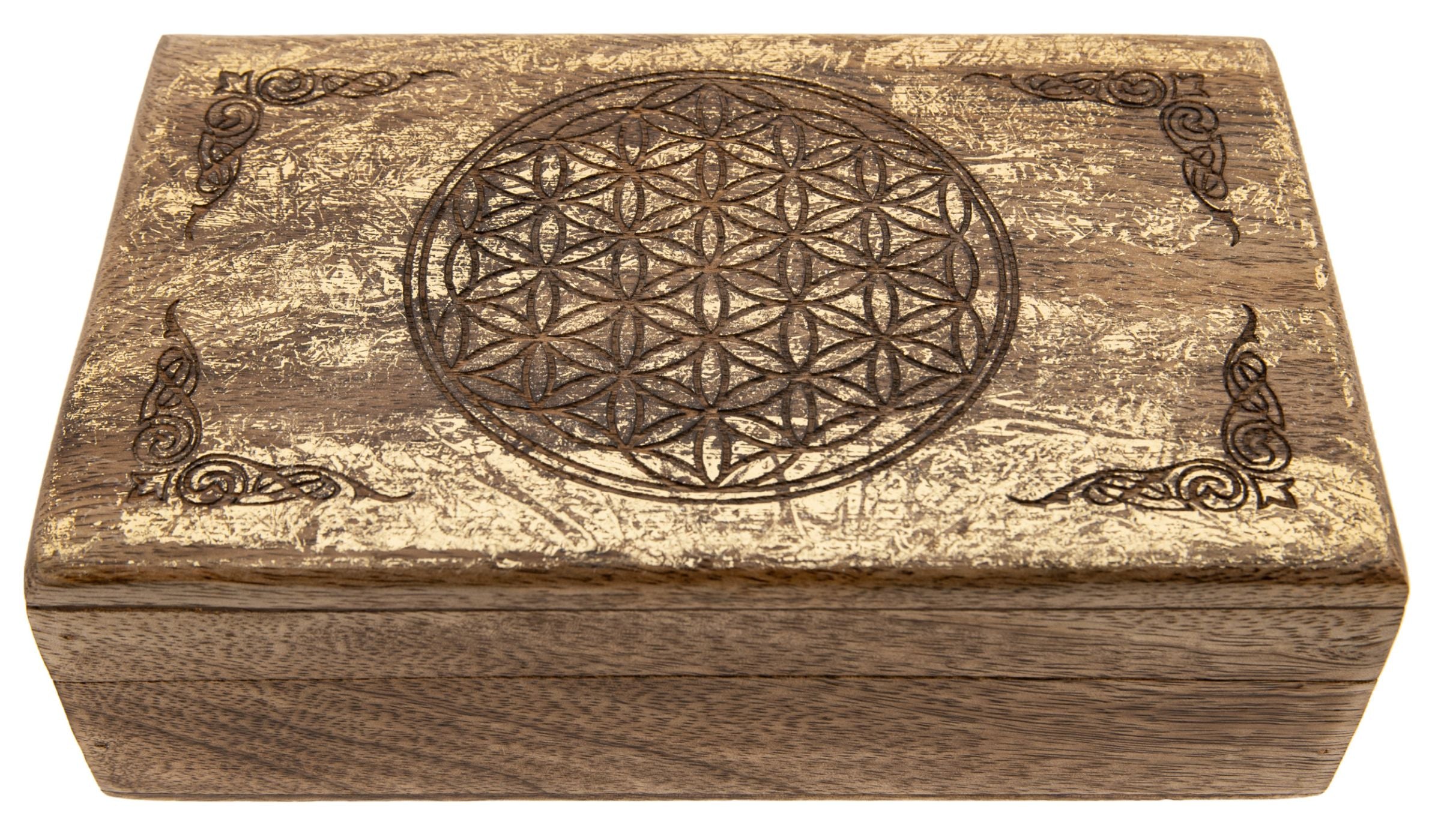 Blume des Lebens Holzbox Goldverzierung – Seelenecho