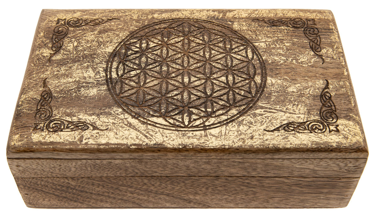 Blume des Lebens Holzbox Goldverzierung – Seelenecho