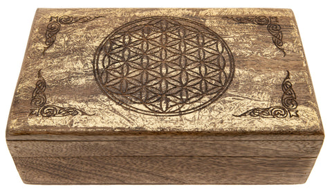Blume des Lebens Holzbox Goldverzierung – Seelenecho