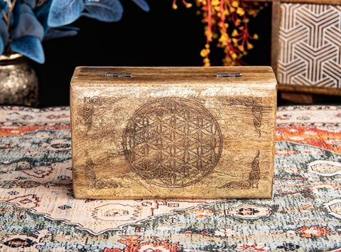 Blume des Lebens Holzbox Goldverzierung – Ansicht 2