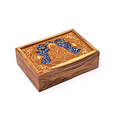 Aufbewahrungsbox aus Mangoholz mit Buddha & Sodalith