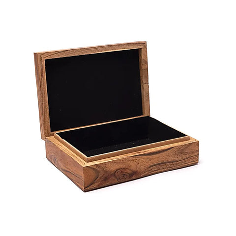 Aufbewahrungsbox aus Mangoholz „Namaste“ mit Lotus & Rosenquarz