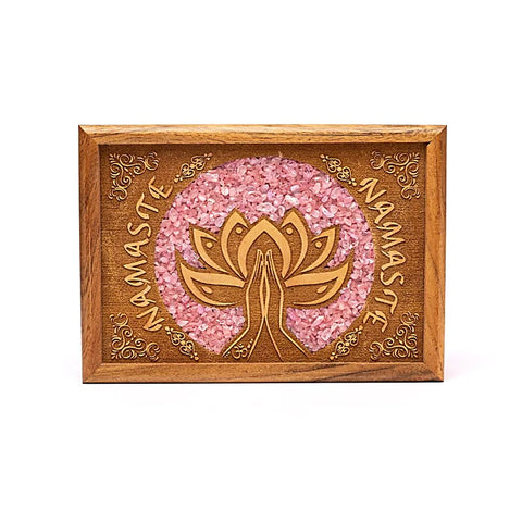 Aufbewahrungsbox aus Mangoholz „Namaste“ mit Lotus & Rosenquarz