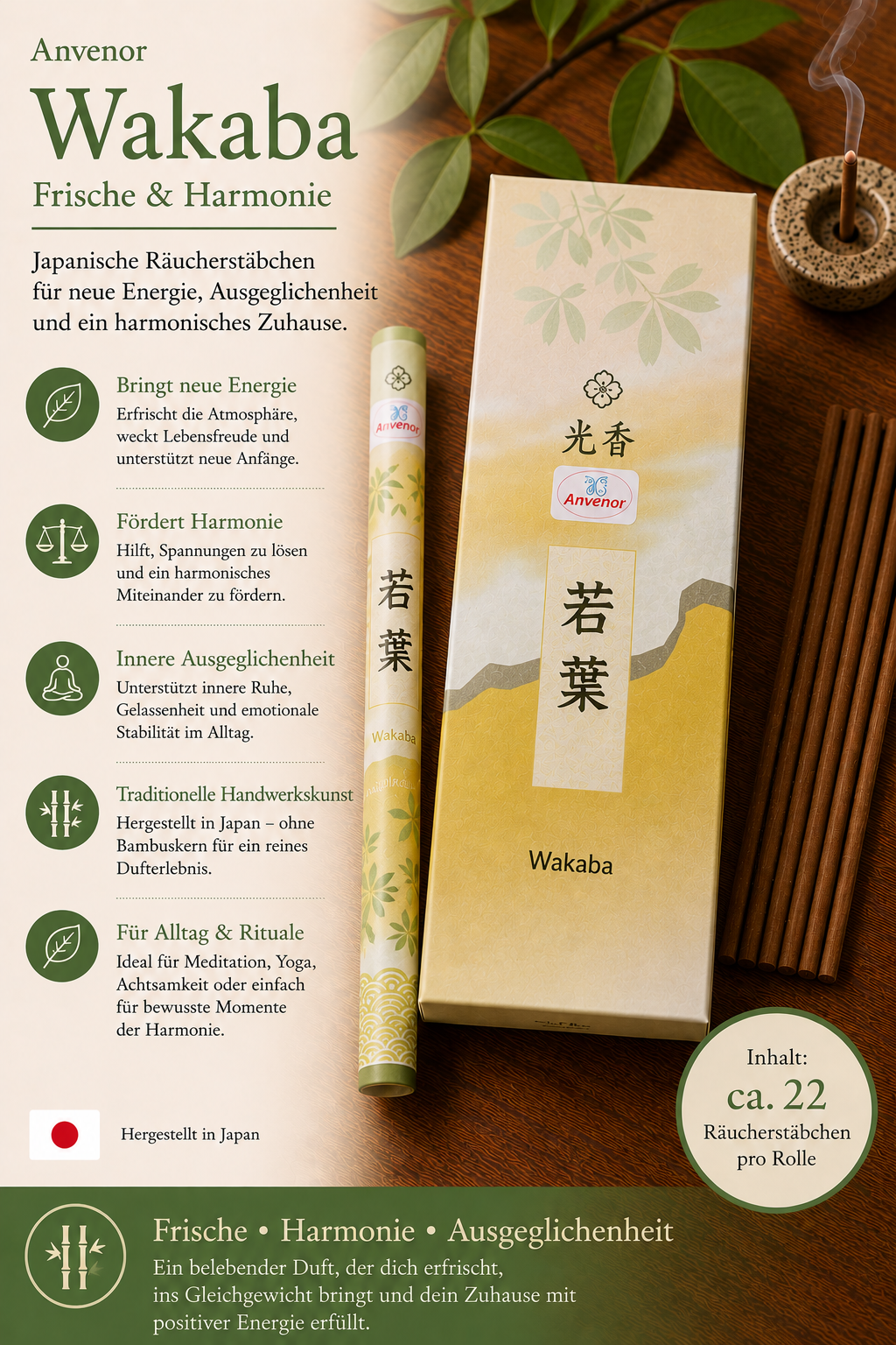 Anvenor Wakaba – Junge Blätter | Japanische Räucherstäbchen für Neubeginn & frische Energie