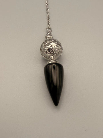 Obsidian-Pendel mit filigraner Metallkugel und Kette