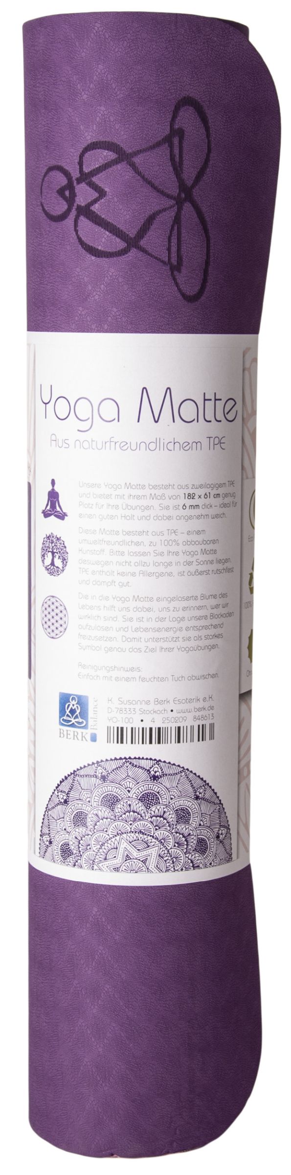 Yogamatte TPE ecofriendly - dunkellila/zartlila 6mm zweischichtig mit Blume des Lebens – Ansicht 2