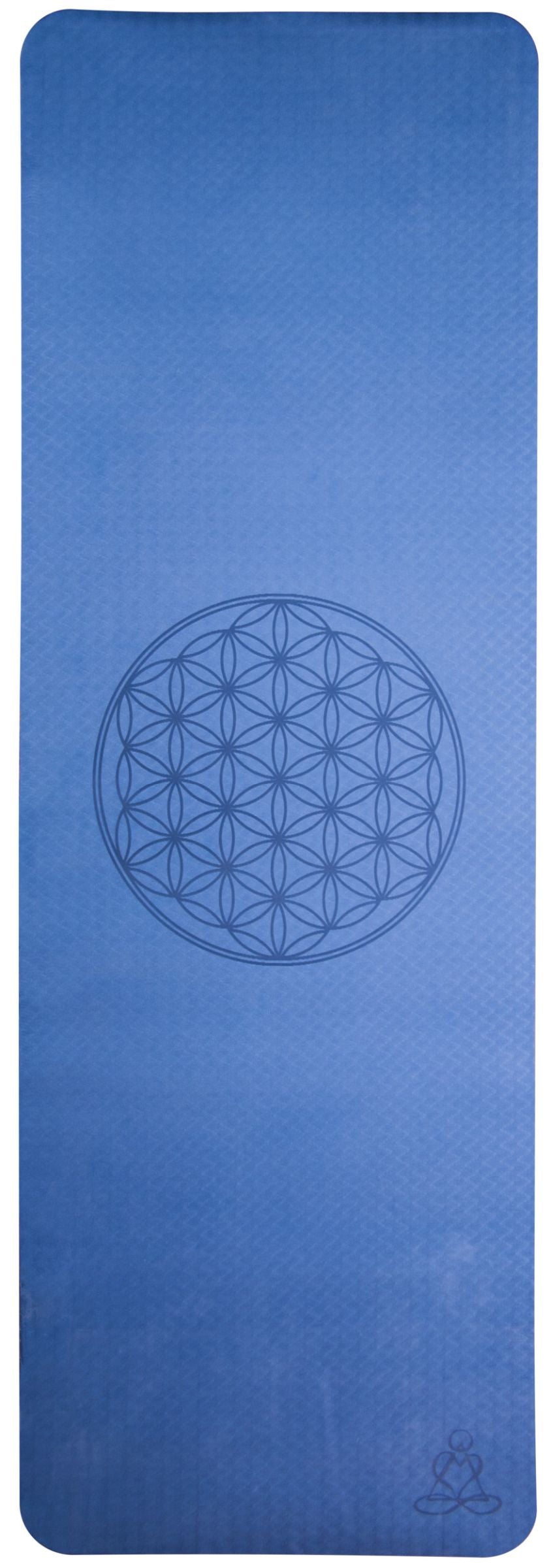 Yogamatte TPE ecofriendly - dunkelblau/hellblau 6mm zweischichtig mit Blume des Lebens – Seelenecho
