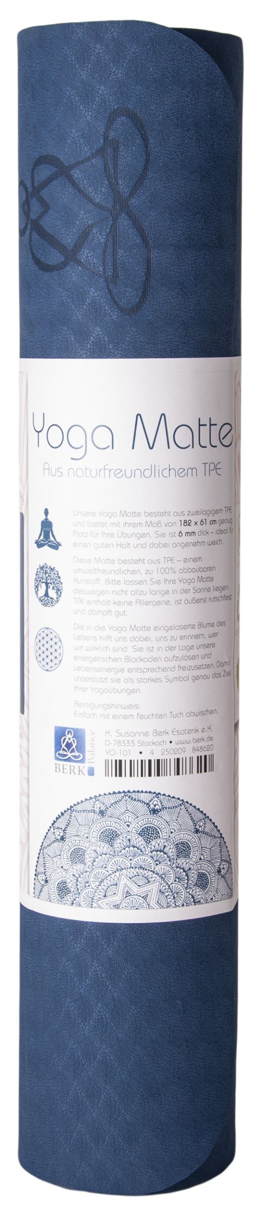 Yogamatte TPE ecofriendly - dunkelblau/hellblau 6mm zweischichtig mit Blume des Lebens – Ansicht 2