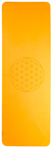 Yogamatte TPE ecofriendly - orange/grau 6mm zweischichtig mit Blume des Lebens – Seelenecho