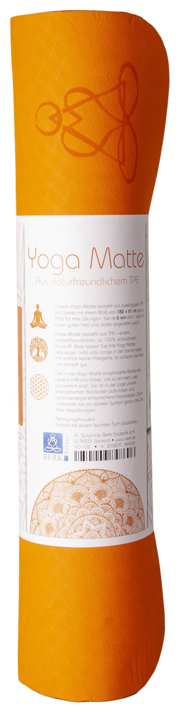 Yogamatte TPE ecofriendly - orange/grau 6mm zweischichtig mit Blume des Lebens – Ansicht 2