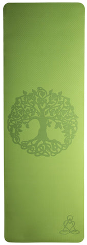 Yogamatte TPE ecofriendly - hellgrün / grau mit Baum des Lebens – Seelenecho