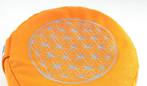 Blume des Lebens Meditationskissen orange mit Buchweizen gefüllt 30 x 15 cm – Ansicht 2