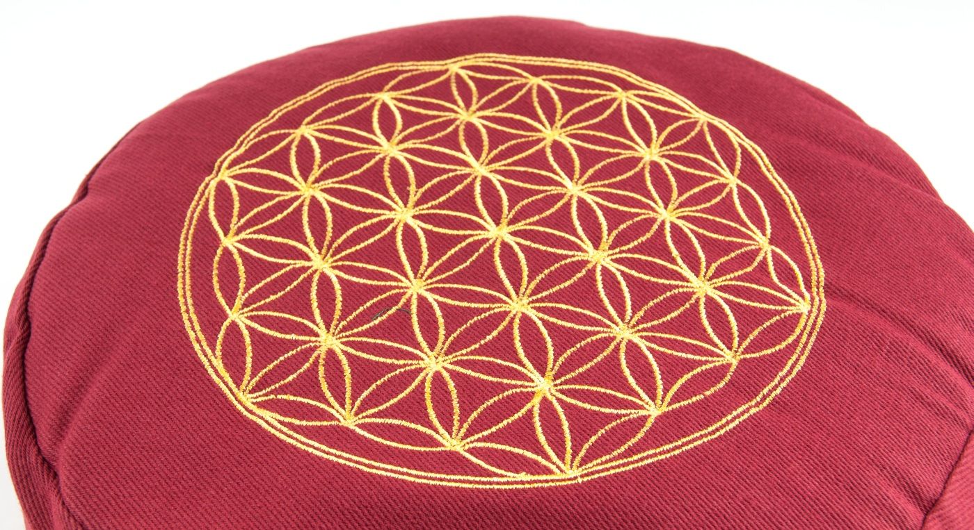 Blume des Lebens Meditationskissen rot mit Buchweizen gefüllt 30 x 15 cm – Ansicht 2