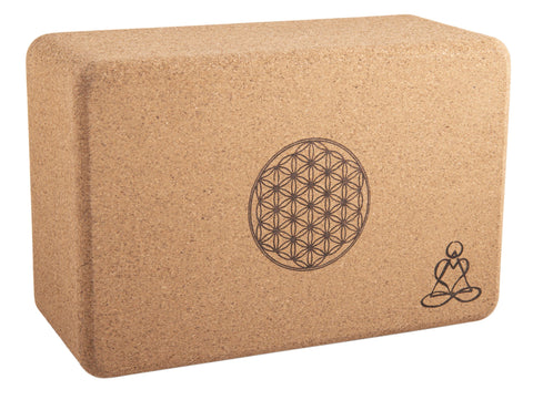 Yogablock aus Kork, groß mit Blume des Lebens und Mandala – Seelenecho