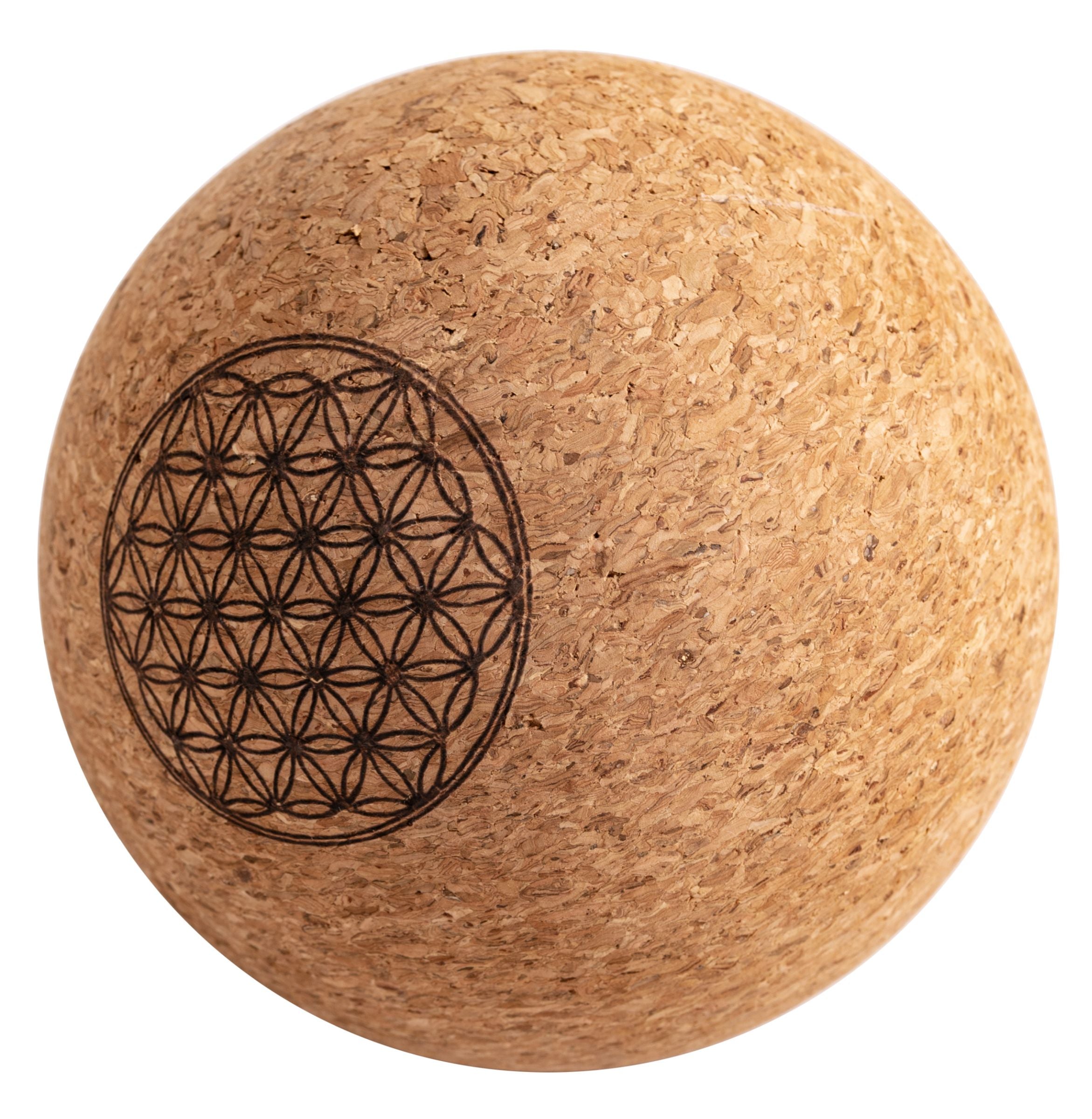 Faszienball aus Kork, groß mit Blume des Lebens, 10cm – Seelenecho