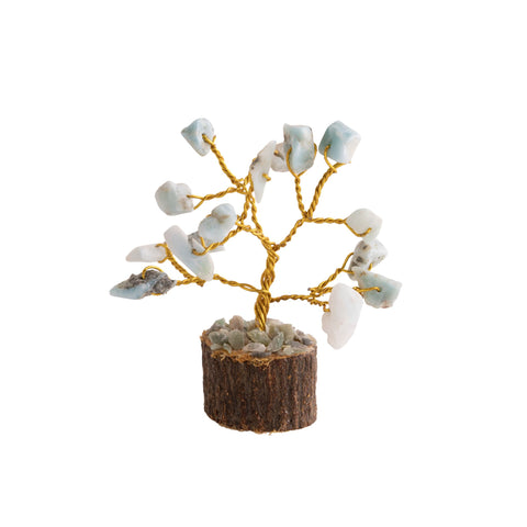 Kristallbäumchen Larimar auf Holzbasis – Seelenecho