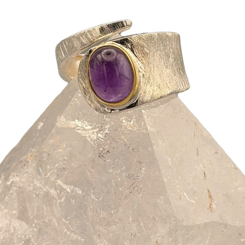 Amethyst Ring Piccolo, 925er Silber gebürstet mit vergoldeter Fassung
