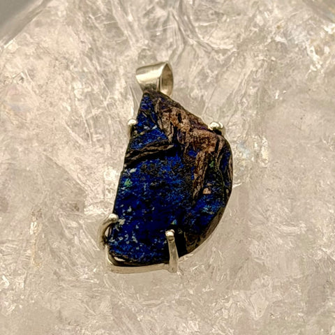 Azurit-Malachit Anhänger, naturbelassener Rohstein in 925er Silber