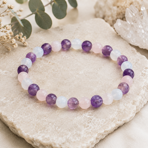 Amethyst · Aquamarin · Rosenquarz Armband – 8 mm |Harmonie, Herzöffnung & innere Balance (Kopie)