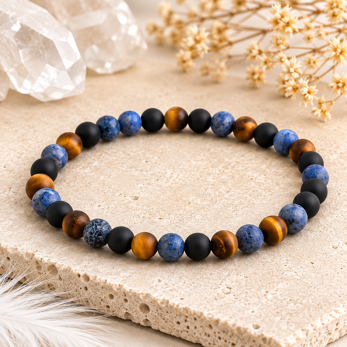 Tigerauge, Dumortierit &amp; Onyx Armband – Stärke, Klarheit und innere Balance