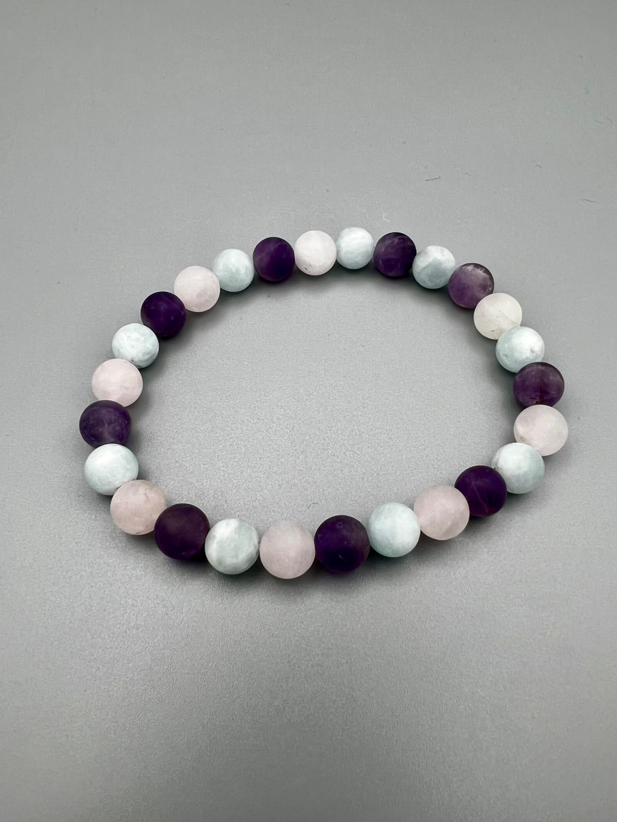 Amethyst · Aquamarin · Rosenquarz Armband – 8 mm matt | Harmonie, Herzöffnung & innere Balance