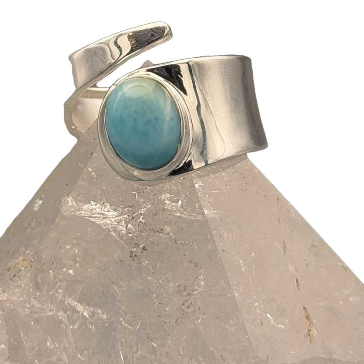 Larimar Ring, Cabochon, offener Wickelring aus 925er Silber