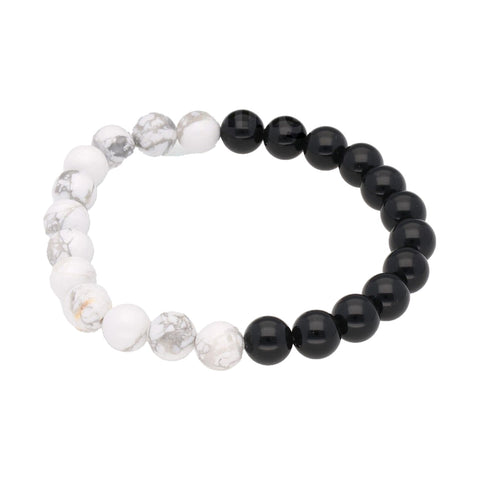 Armband aus weißem Magnesit und schwarzem Onyx, 8-mm-Kugeln