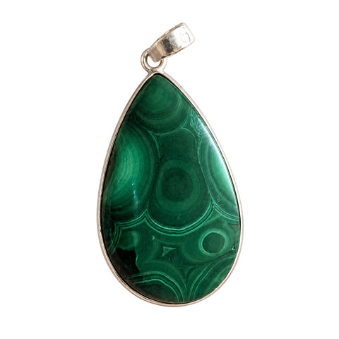 Malachit Anhänger 925 Sterling Silber, Tropfen ca. 35 × 25 mm
